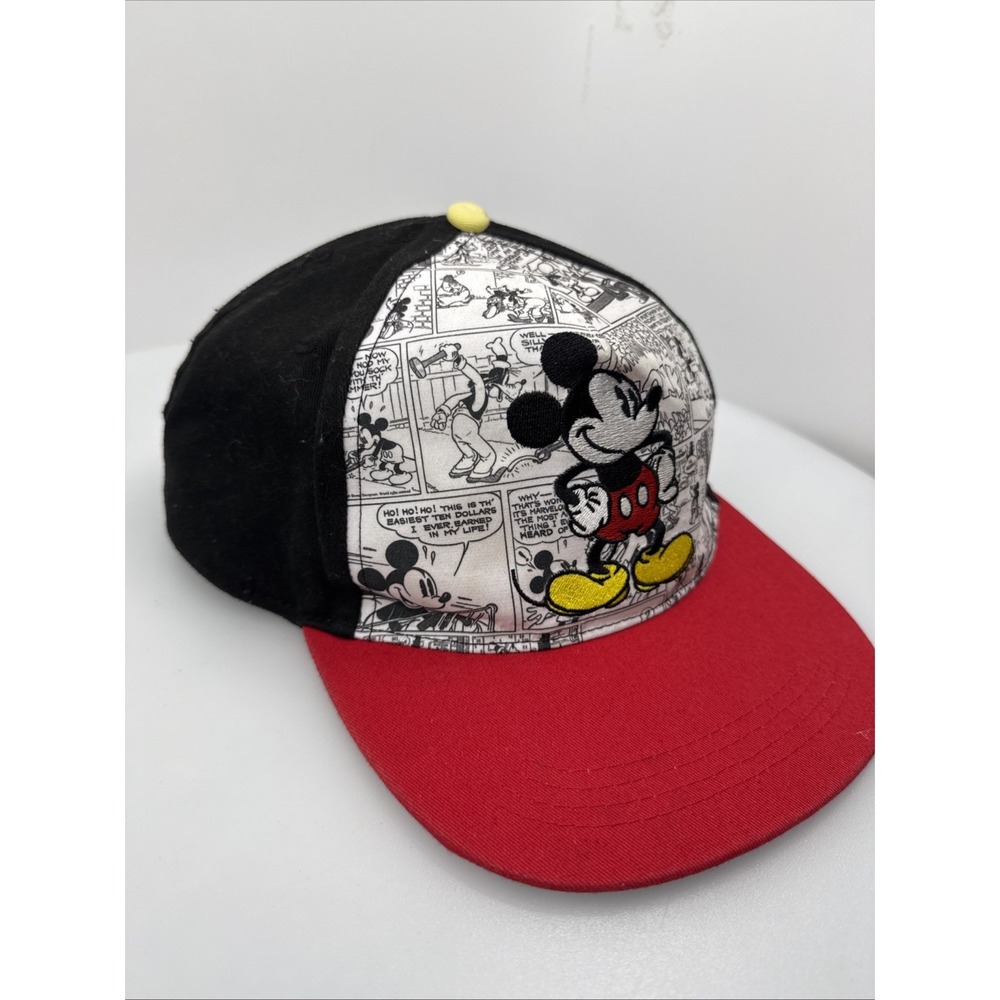 Disney Hat Adult Red Black White Snapback Cap Mickey Mouse Cartoon Pop Culture